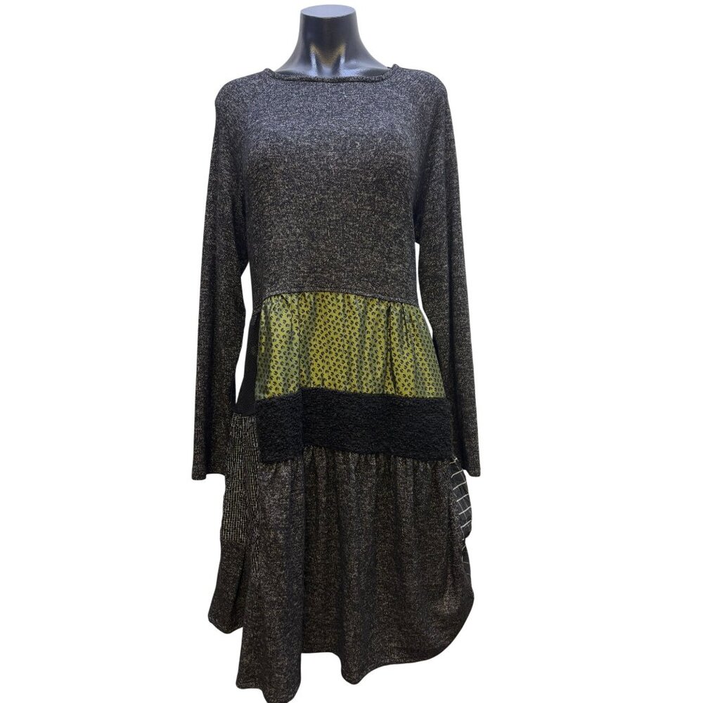 Alembika Long Sleeve Patchwork Dress Grey Black L\4